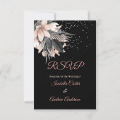 Invitation RSVP Mariage Rose Pêche Rose Charbon Floral (Devant)