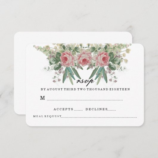 INVITATION RSVP MARIAGE ROSES ET VERTS (Devant / Derrière)