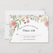 Invitation RSVP Mariage Roses Fleurales Rose Pâle Ivoire (Devant)