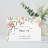 Invitation RSVP Mariage Roses Fleurales Rose Pâle Ivoire (Debout devant)