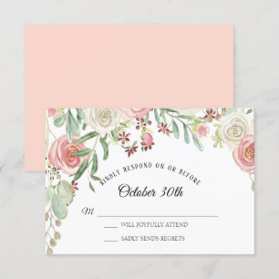 Invitation RSVP Mariage Roses Florales Blush Pâle Ivoire