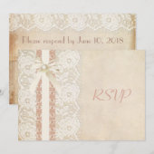 Invitation RSVP Mariage Rustique Vintage Rose et Dentelle (Devant / Derrière)