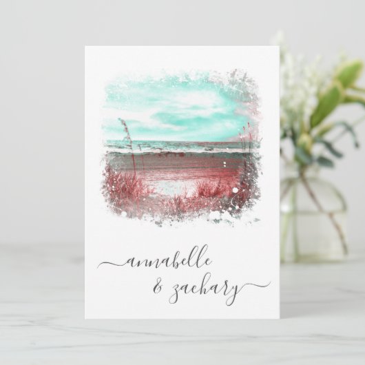 Invitation ** RSVP - Mariage Sea Beach Ocean QR AR7 (Debout devant)