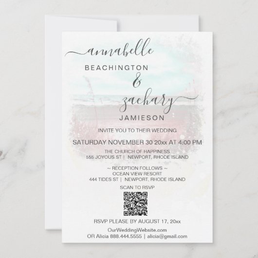 Invitation ** RSVP - Mariage Sea Beach Ocean QR AR7 (Dos)