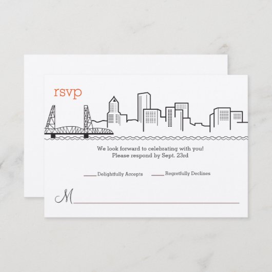 Invitation RSVP Mariage Skyline Portland (Devant / Derrière)