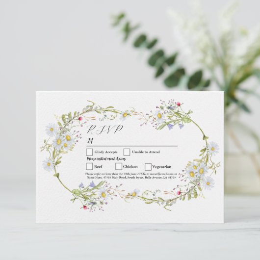 Invitation RSVP Mariage Spring Fleurs sauvages Daisy (Debout devant)