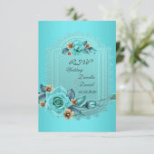 Invitation RSVP Mariage Turquoise Bleu Beige Rose Fleurs 2 (Debout devant)