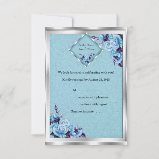 Invitation RSVP Mariage Turquoise violet Roses d'argent Bouqu (Dos)