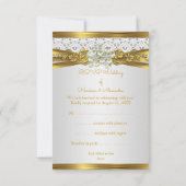 Invitation RSVP Mariage White Pearl Or dentelle florale (Dos)
