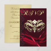 Invitation RSVP Masquerade Doré Bijou Rouge (Devant / Derrière)