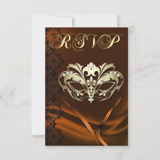 Invitation RSVP Masquerade Dorée Orange Bijoux (Devant)