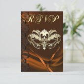 Invitation RSVP Masquerade Dorée Orange Bijoux (Debout devant)