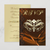 Invitation RSVP Masquerade Dorée Orange Bijoux (Devant / Derrière)