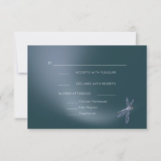 Invitation RSVP Menu Dusty Pleine lune Turquoise Dragonfly Po (Dos)