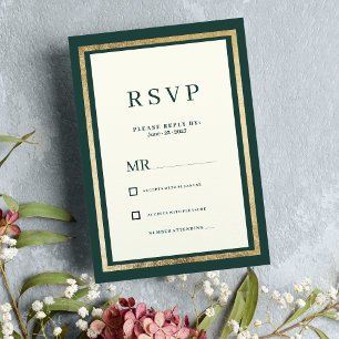 Invitation RSVP minimaliste de l'ivoire forêt d'or vert