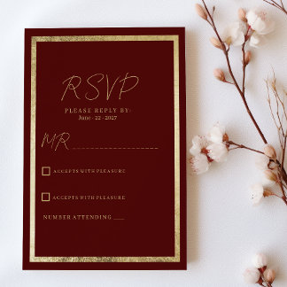Invitation RSVP minimaliste élégant moderne or bordeaux