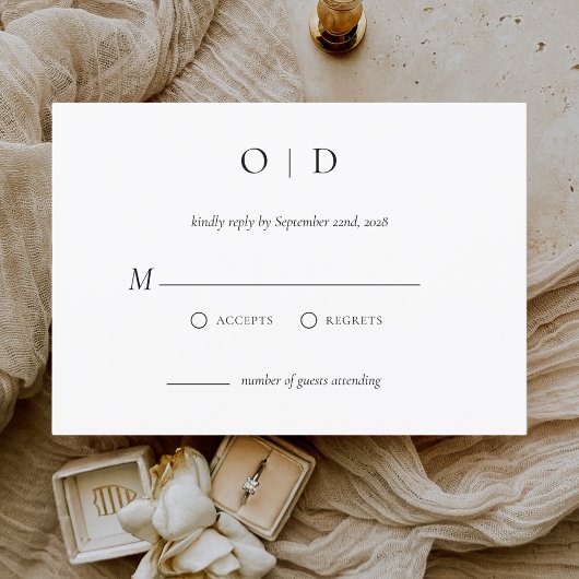 Invitation RSVP minimaliste Élégant Simple Noir Blanc