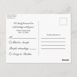 Invitation RSVP minimaliste moderne blanc noir
