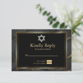 Invitation RSVP Moderne Noir Marbre Bar Mitzvah (Debout devant)