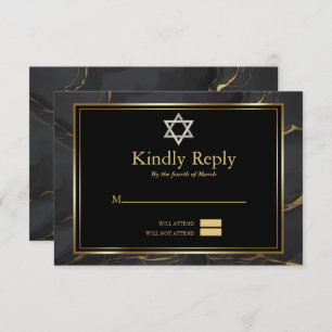 Invitation RSVP Moderne Noir Marbre Bar Mitzvah