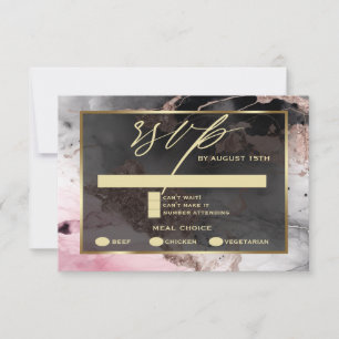 Invitation RSVP Moderne Peinture Abstraite Rose Charbon Or