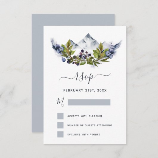 Invitation RSVP Montagnes Rustiques Forêt Aquarelle Moderne (Devant / Derrière)