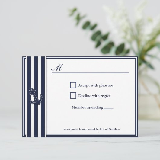 Invitation RSVP Nautical Navy Blue Swallows (Debout devant)