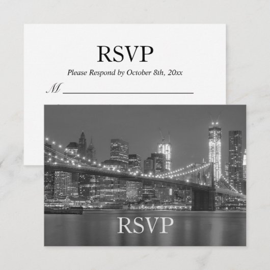 Invitation RSVP - New York City Skyline Mariage à Brooklyn RS (Devant / Derrière)