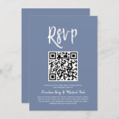 Invitation RSVP par code QR | Style de script bleu pigeon RSV (Devant / Derrière)