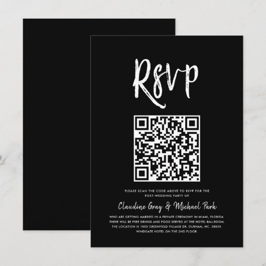 Invitation RSVP par code QR | Style de script noir solide RSV (Devant / Derrière)