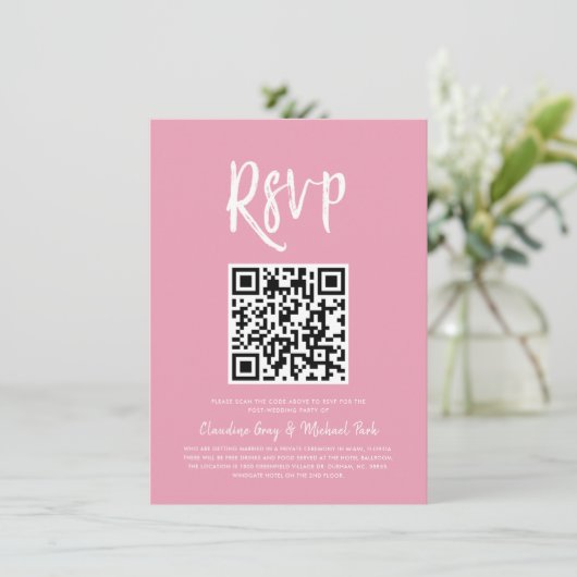 Invitation RSVP par code QR | Style de script rose pâle RSVP (Debout devant)