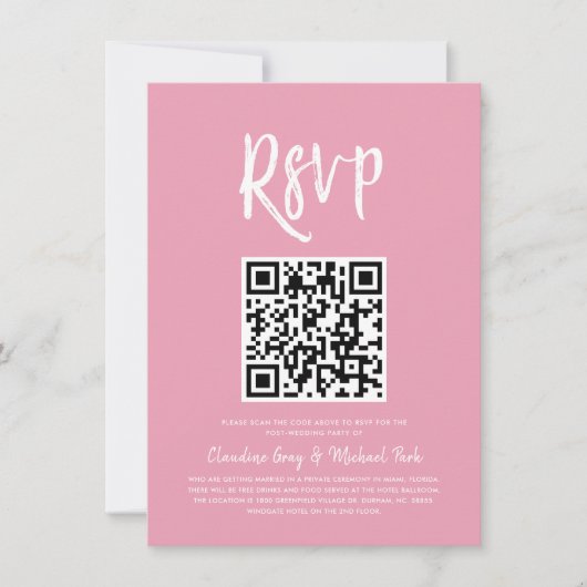 Invitation RSVP par code QR | Style de script rose pâle RSVP (Devant)