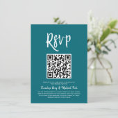 Invitation RSVP par code QR | Style de script Turquoise RSVP (Debout devant)
