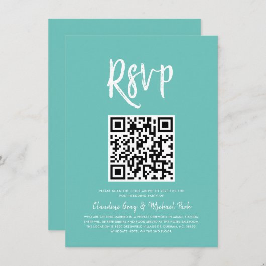 Invitation RSVP par code QR | Style de script vert de la ment (Devant / Derrière)