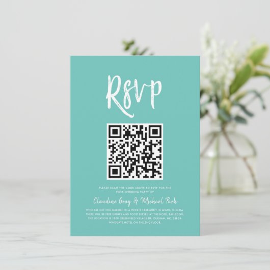 Invitation RSVP par code QR | Style de script vert de la ment (Debout devant)