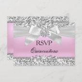 Invitation RSVP Parties scintillant rose argent Bijou Bow Qui (Devant / Derrière)