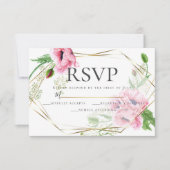 Invitation RSVP | Pépites et feuillages roses d'aquarelle (Devant)