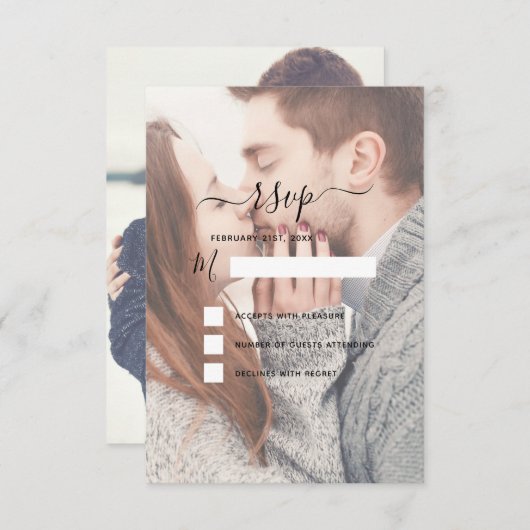 Invitation RSVP Photo Transparent Mariage et Typographie (Devant / Derrière)