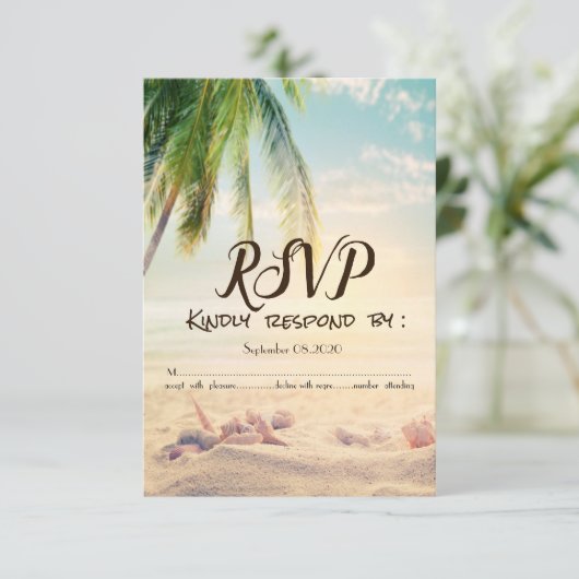 Invitation RSVP Plage, Palmier, Étoile de mer, Coq (Debout devant)