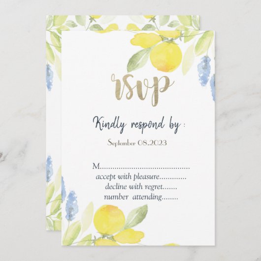 Invitation RSVP pour citrons aquarelle (Devant / Derrière)