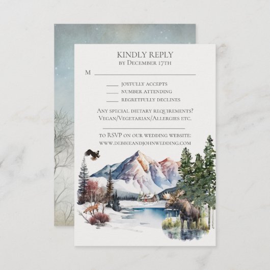 Invitation RSVP pour le chalet d'hiver dans les mo (Devant / Derrière)
