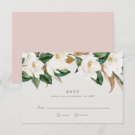 Invitation RSVP pour mariage Magnolia (Devant / Derrière)