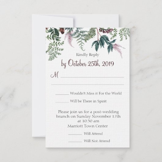 Invitation RSVP pour un mariage floral d'automne (Devant)