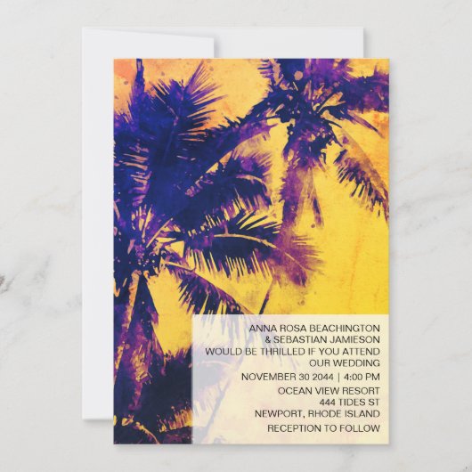 Invitation *~* RSVP QR AP13 Exotic PHOTO Palms Mariage (Devant)