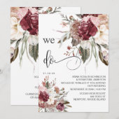 Invitation *~* RSVP QR AR15 Floral Burgundy Rose MARIAGE (Devant / Derrière)