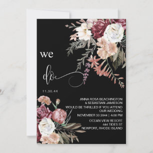 Invitation *~* RSVP QR Floral MERLOT Rose Peony AR15 MARIAGE