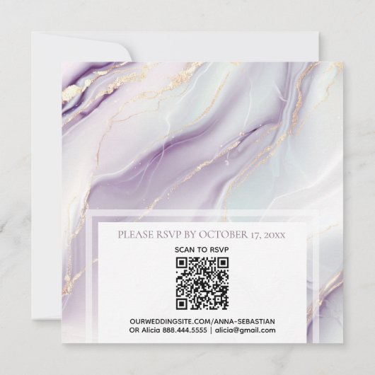 Invitation *~* RSVP QR GOLD LAVENDER MARBLe AR66 Mariage (Dos)