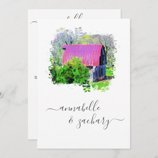 Invitation *~* RSVP QR Old Barn Country Rustic AR19 Mariage (Devant / Derrière)