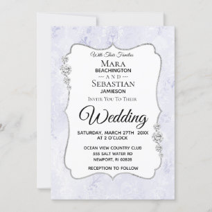 Invitation *~* RSVP + QR + PHOTO Diamant Mariage damassé
