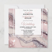 Invitation *~* RSVP QR Silver BLUSH PINK AGATE AR66 Mariage (Devant)